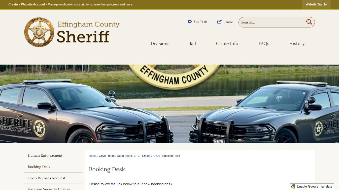 Booking Desk | Effingham County, GA