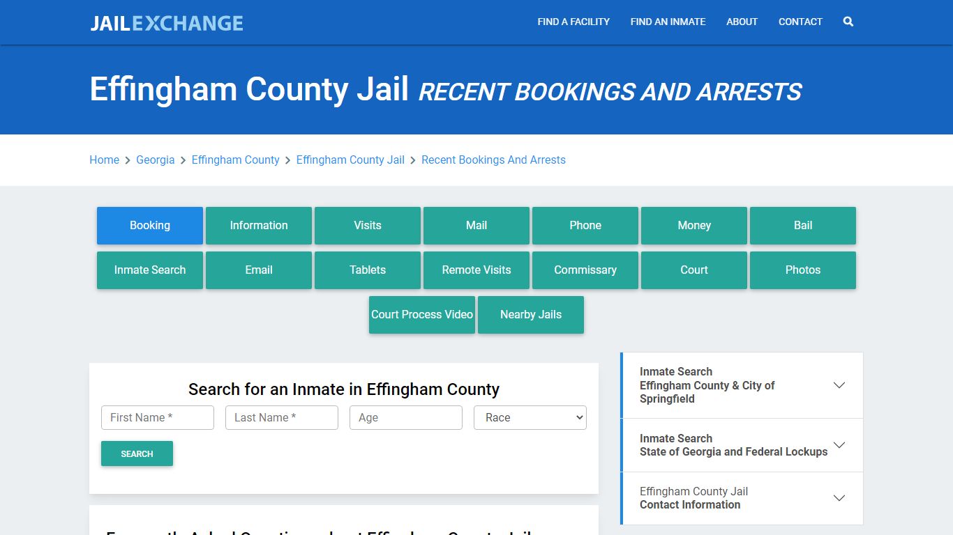 Effingham County Jail GA Recent Arrests and Bookings